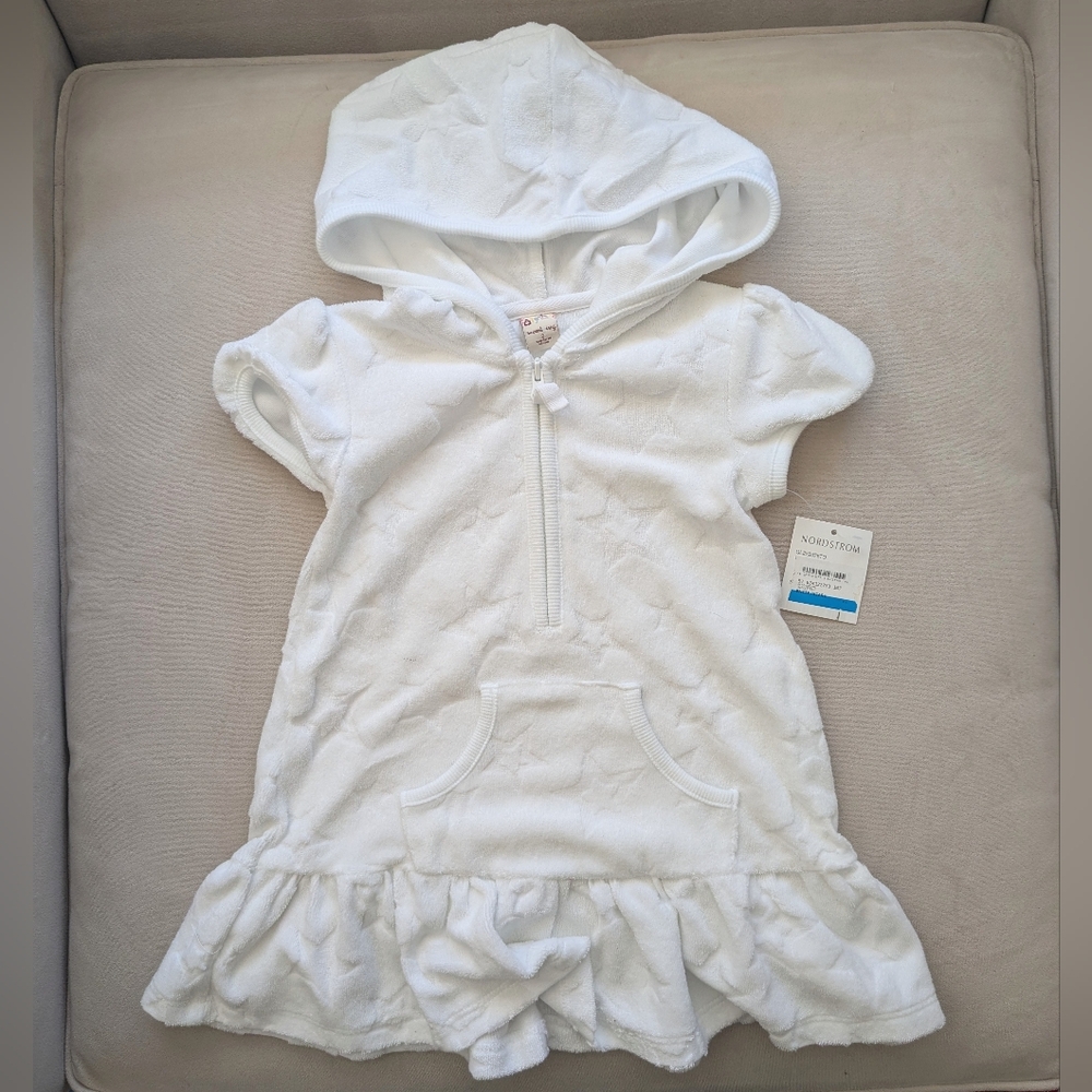 NWT Terry Swim Cover Up With Hood and Floral Details - 2T
